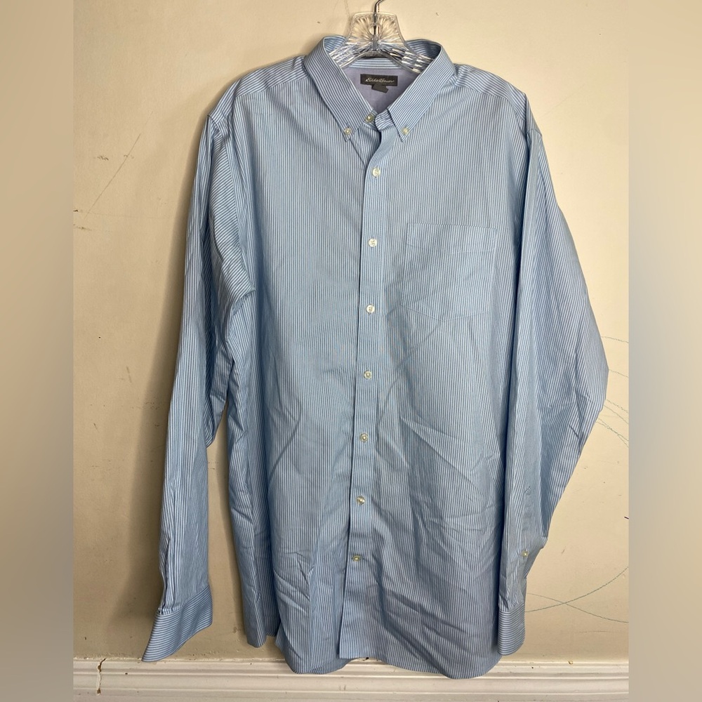 Eddie Bauer Men's Light Blue Striped Dress Shirt